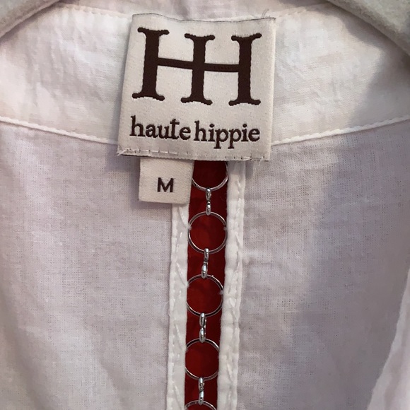 HH Haute Hippie White Chain Button Down Shirt - Picture 2 of 10